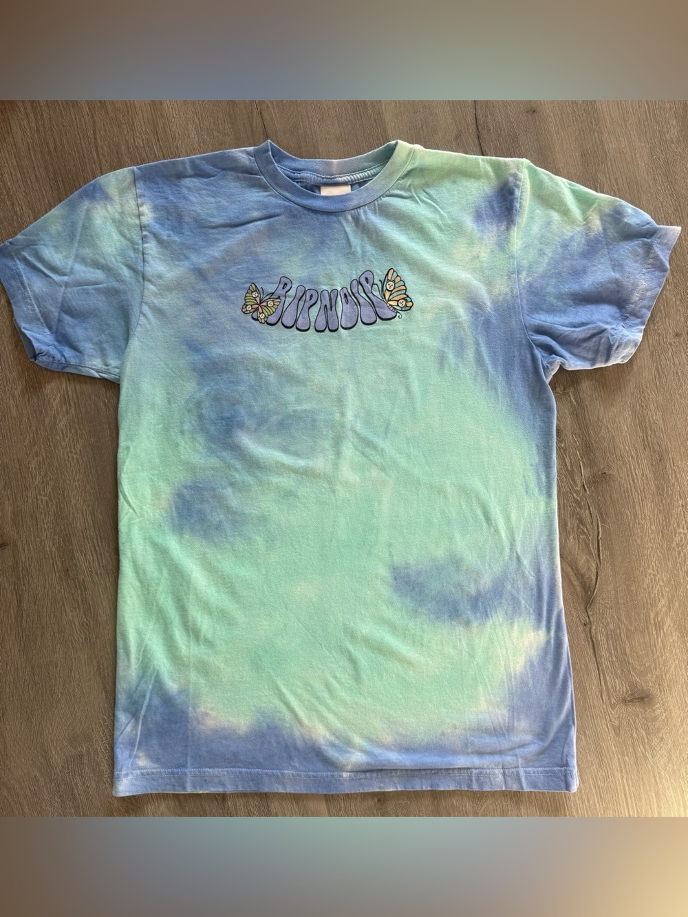 Ripndip Tie-Dye Tee with Butterfly Logo - Blue & Sea Foam Green - Large